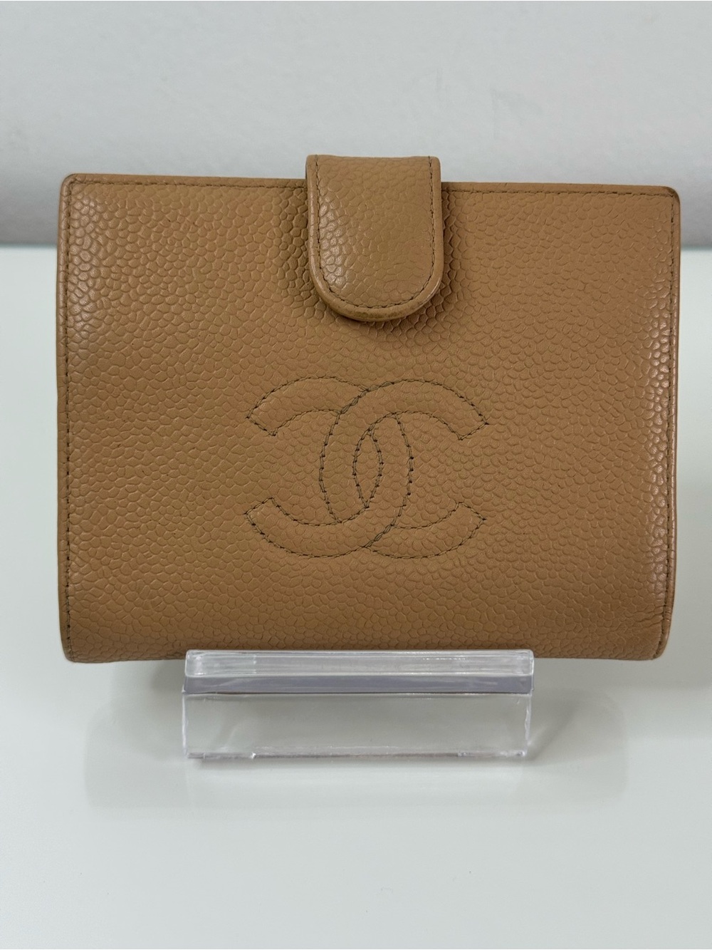 CHANEL Tan Caviar Leather Double CC Snap Wallet